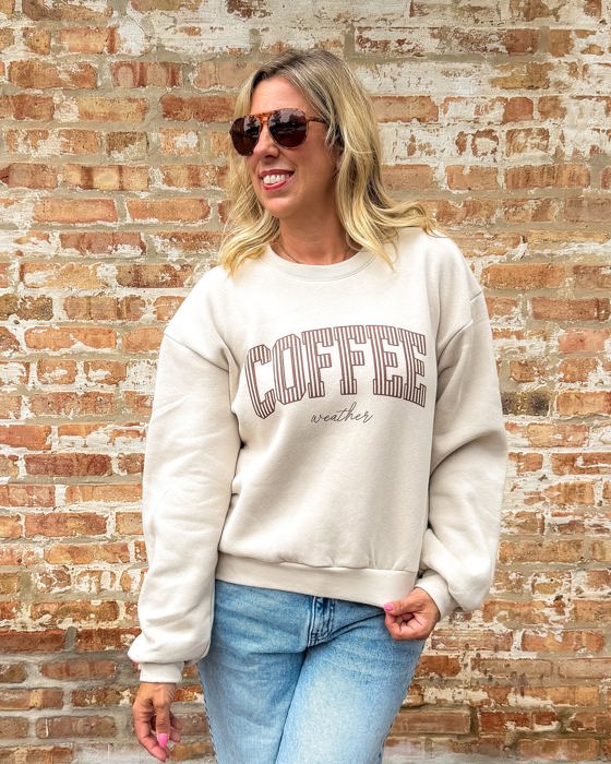 Coffee Weather Striped Balloon Sleeve Sweatshirt