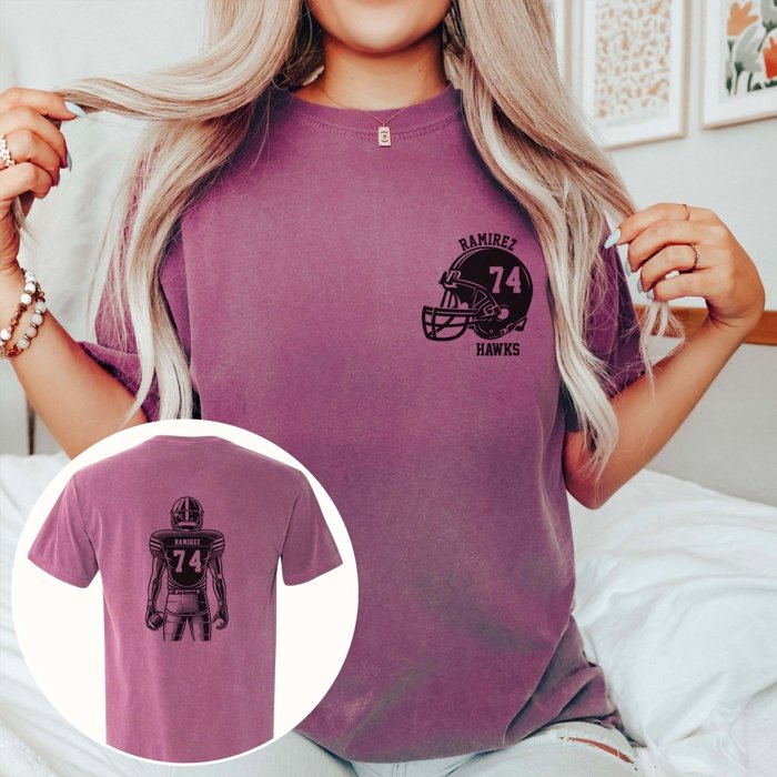 Custom Football Player Comfort Colors Tee Front and Back