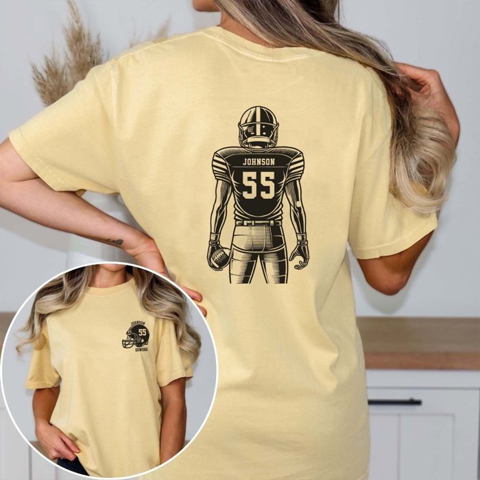 Custom Football Player Comfort Colors Tee Front and Back