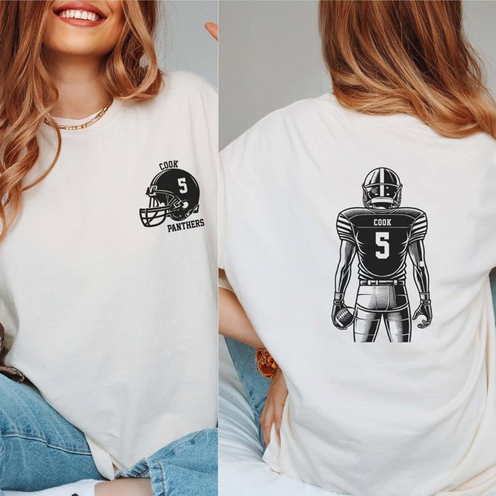 Custom Football Player Comfort Colors Tee Front and Back