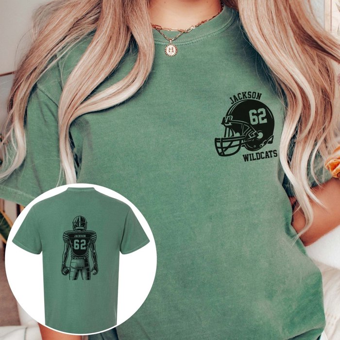 Custom Football Player Comfort Colors Tee Front and Back