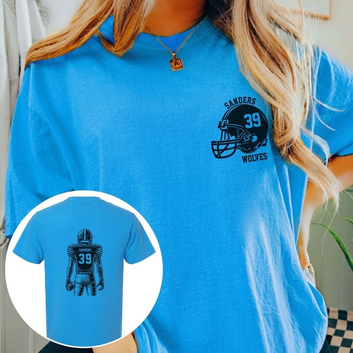 Custom Football Player Comfort Colors Tee Front and Back