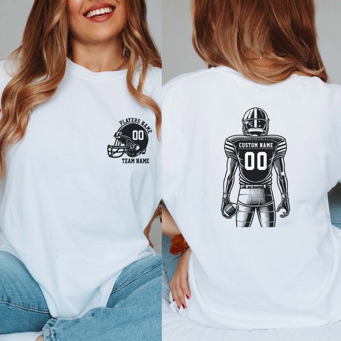 Custom Football Player Comfort Colors Tee Front and Back