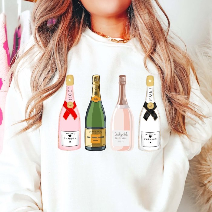 Festive Champagne Bottles Graphic Crewneck Sweatshirt