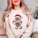  Gingerbread Man Faux Knit Christmas Graphic Crewneck Sweatshirt