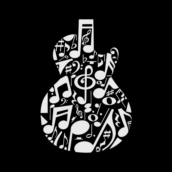 Music Notes Guitar - Men's Word Art Hooded Sweatshirt