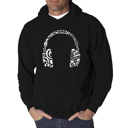 Black XXXXL Music Note Headphones - Men's Word Art Hooded Sweatshirt