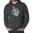 Gray Large Hanukkah Dreidel - Men's Word Art Hooded Sweatshirt