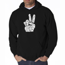 Black XL Peace Fingers - Mens Word Art Hooded Sweatshirt