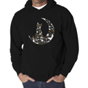 Black XXXXL Cat Sitting On Moon - Men's Word Art Hooded Sweatshirt