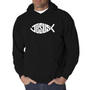 Black Small Christian Jesus Name Fish Symbol - Men's Word Art Hooded Sweatshirt