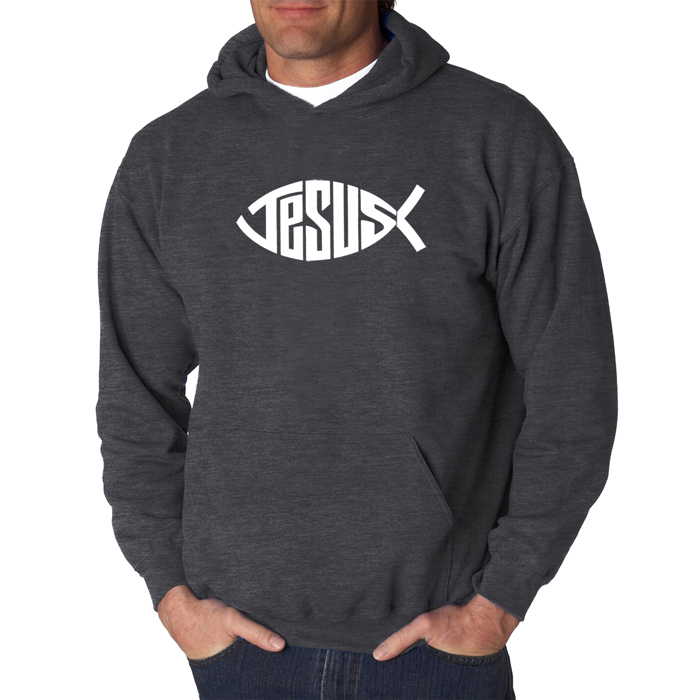 Christian Jesus Name Fish Symbol - Men's Word Art Hooded Sweatshirt
