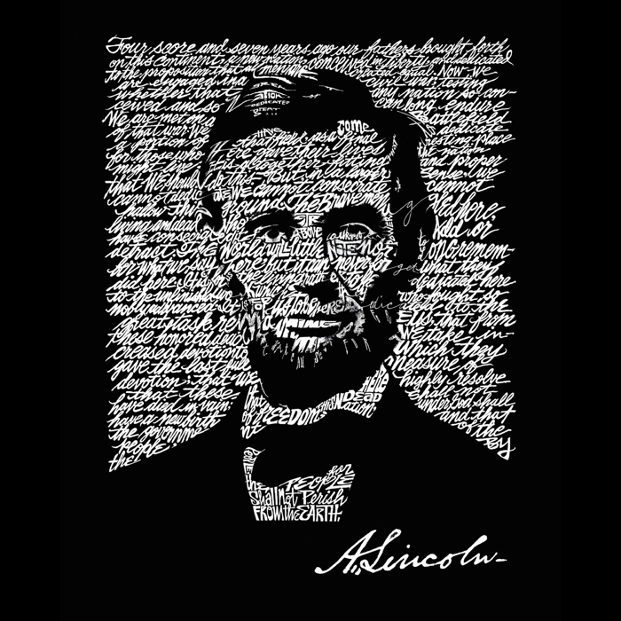 Abraham Lincoln - Gettysburg Address - Mens Word Art Hooded Sweatshirt