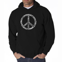 Black Large THE WORD PEACE IN 77 LANGUAGES - Men's Word Art Hooded Sweatshirt