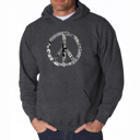 Gray XXXL PEACE, LOVE, & MUSIC - Men's Word Art Hooded Sweatshirt