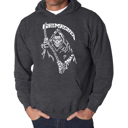 Gray Large Men's Word Art Hooded Sweatshirt - Grim Reaper