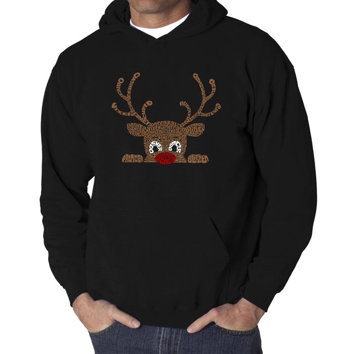 Peeking Reindeer - Men's Word Art Hooded Sweatshirt