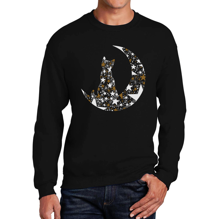 Cat Sitting On Moon - Men's Word Art Crewneck Sweatshirt