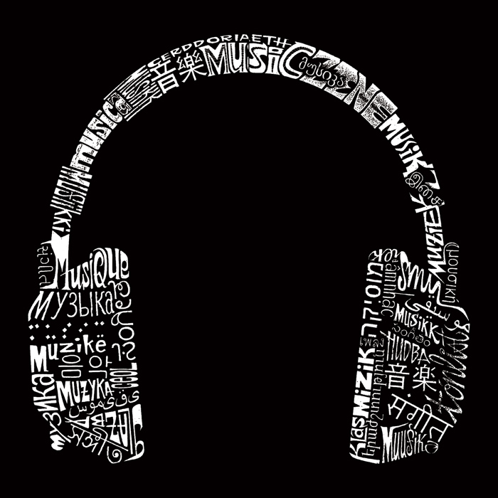 Headphones - Languages - Mens Word Art Crewneck Sweatshirt