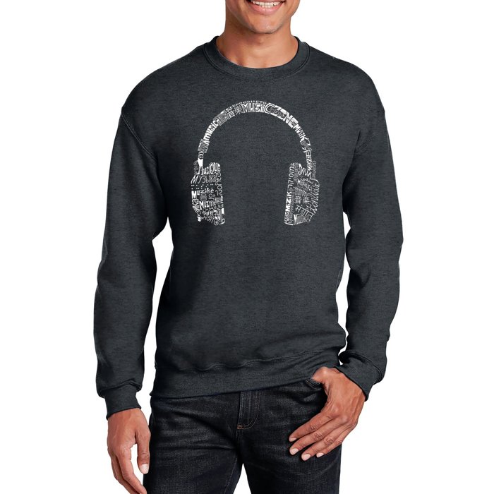 Headphones - Languages - Mens Word Art Crewneck Sweatshirt
