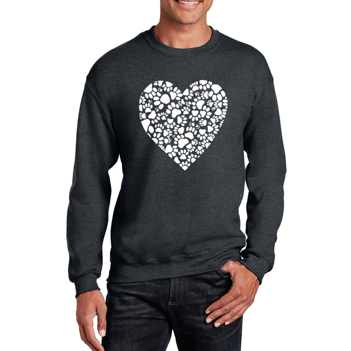 Paw Prints Heart - Mens Word Art Crewneck Sweatshirt