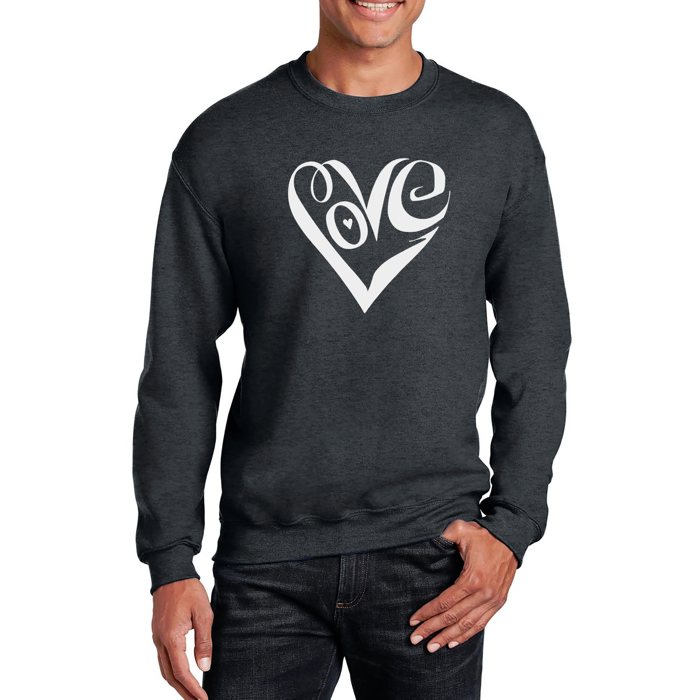 Script Love Heart - Mens Word Art Crewneck Sweatshirt