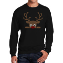 Black Medium Peeking Reindeer - Men's Word Art Crewneck Sweatshirt