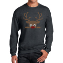 Gray Small Peeking Reindeer - Men's Word Art Crewneck Sweatshirt