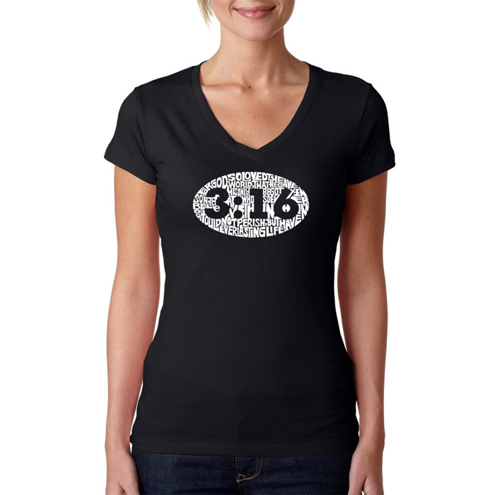 Women's Word Art V-Neck T-Shirt - John 3:16