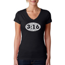Black Large Women's Word Art V-Neck T-Shirt - John 3:16