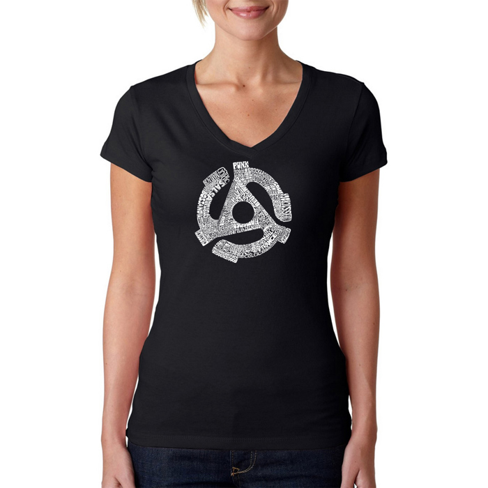 Women's Word Art V-Neck T-Shirt - Record Adapter