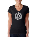 Black Large Women's Word Art V-Neck T-Shirt - Record Adapter