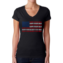 Black XXL Happy 4th of July - Women's Word Art V-Neck T-Shirt