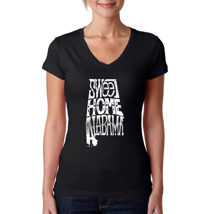 Women's Word Art V-Neck T-Shirt - Sweet Home Alabama