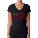 Black Small Women's Word Art V-Neck T-Shirt - USA Flag