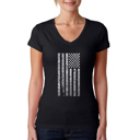 Black Small Women's Word Art V-Neck T-Shirt - National Anthem Flag