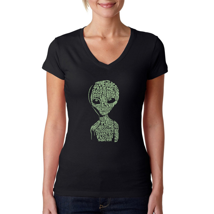 Women's Word Art V-Neck T-Shirt - Alien