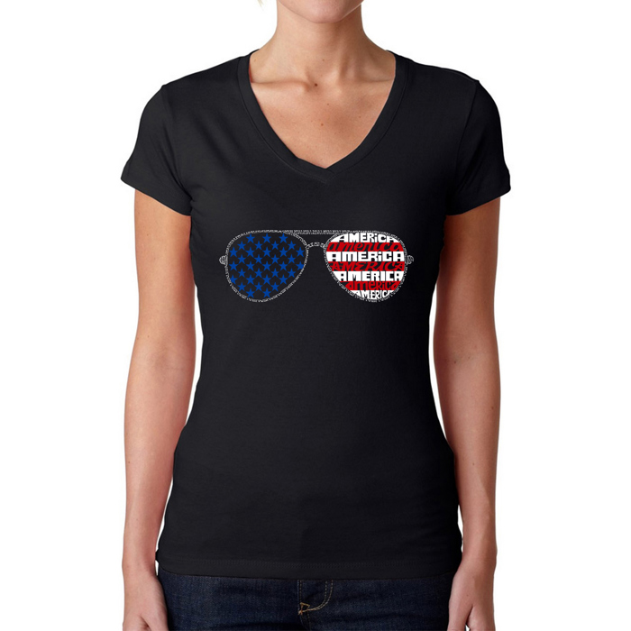 Americana Sunglasses - Women's Word Art V-Neck T-Shirt