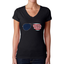 Black XL Americana Sunglasses - Women's Word Art V-Neck T-Shirt