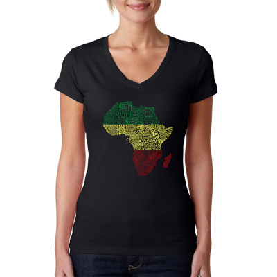 Women's Word Art V-Neck T-Shirt - Countries in Africa