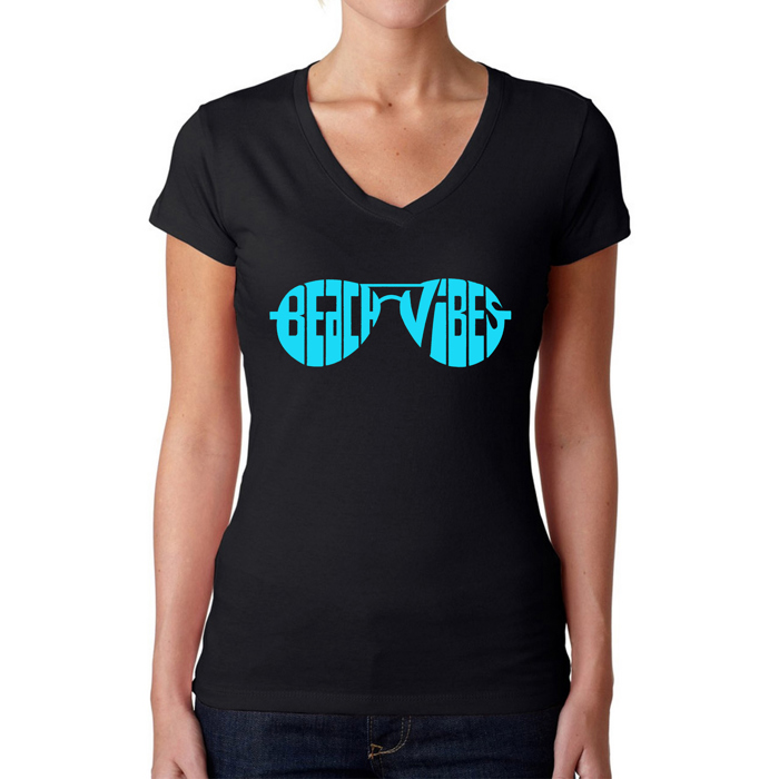 Beach Vibes - Women's Word Art V-Neck T-Shirt