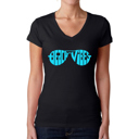 Black Small Beach Vibes - Women's Word Art V-Neck T-Shirt