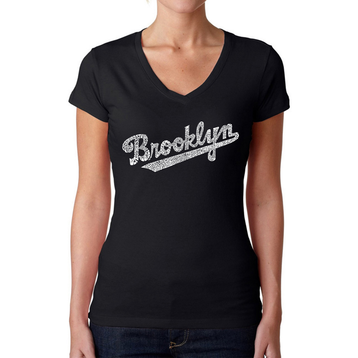 Women's Word Art V-Neck T-Shirt - Brooklyn Neighborhoods