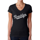 Black Small Women's Word Art V-Neck T-Shirt - Brooklyn Neighborhoods