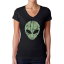 Black X-Small Women's Word Art V-Neck T-Shirt - Beware of Humans