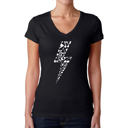Black Medium Women's Word Art V-Neck T-Shirt - Lightning Bolt
