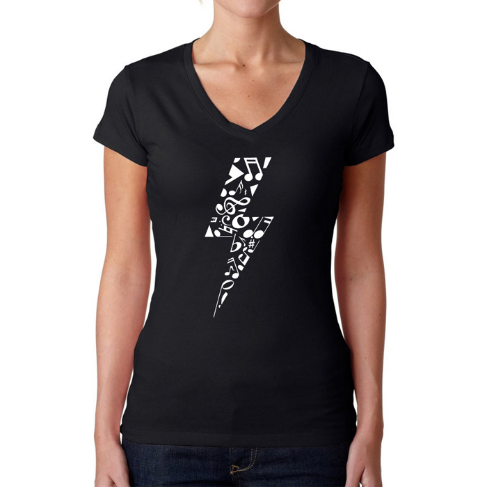 Women's Word Art V-Neck T-Shirt - Lightning Bolt