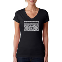Black Small Women's Word Art V-Neck T-Shirt - Greatest Rap Hits of The 1980's