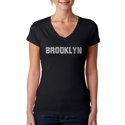 Women's Word Art V-Neck T-Shirt - BROOKLYN NEIGHBORHOODS