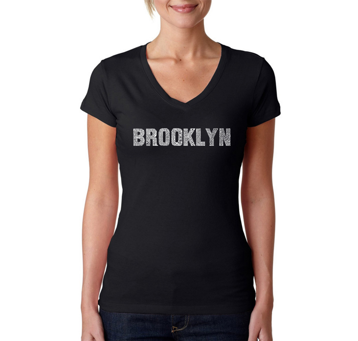 Women's Word Art V-Neck T-Shirt - BROOKLYN NEIGHBORHOODS